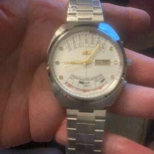 New Men's Stainless Steel Analog AutomaticWatch with White Dial and Gold Accents